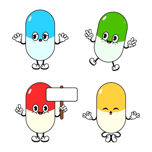 Funny pill characters bundle set