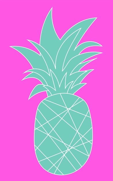 Vector funny pineapple on bright pink background fruit illustration for design