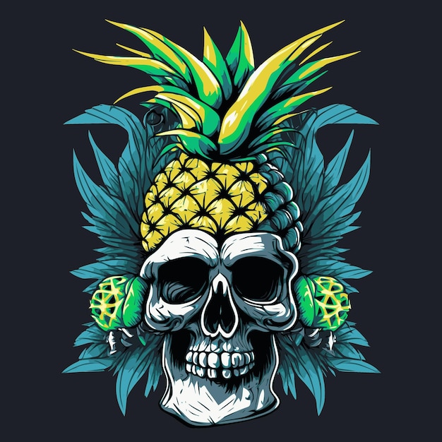 Забавный ананасовый череп в стиле граффити для печати на футболках, кружках, чехлах и т. д.