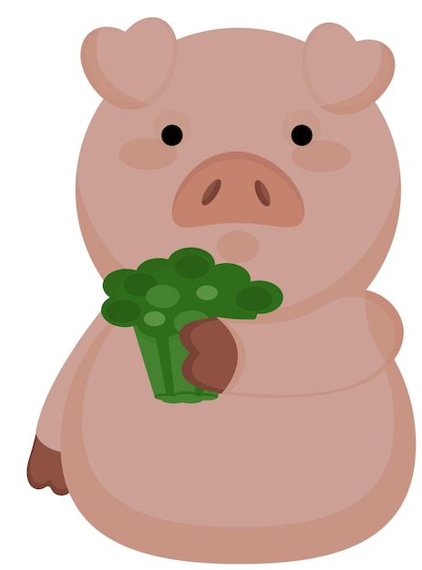 забавная розовая свинья на диете со здоровой пищей