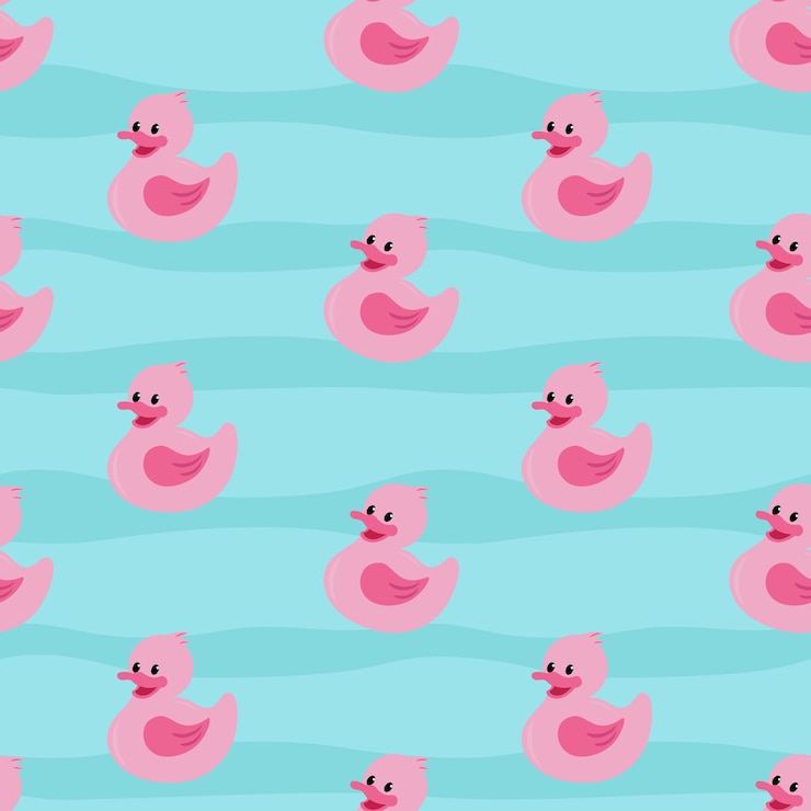 Vector funny pink rubber ducks in the water cute seamless pattern