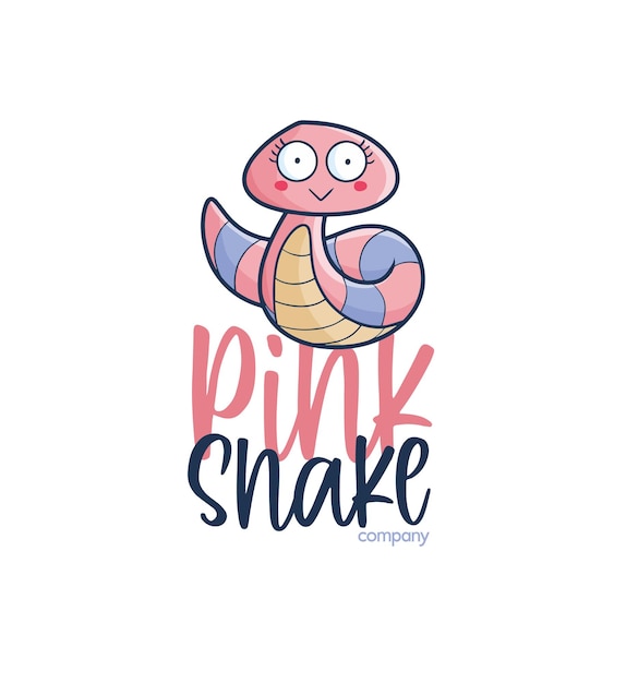 Funny pink snake company logo template