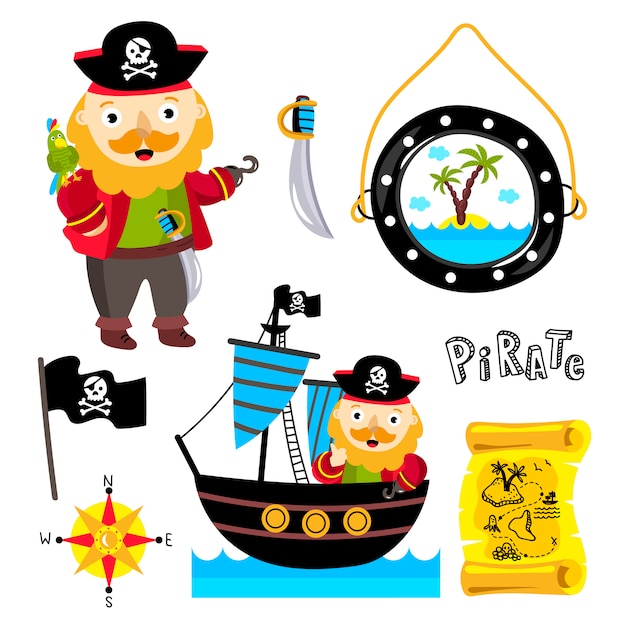 Funny pirate elements isolated