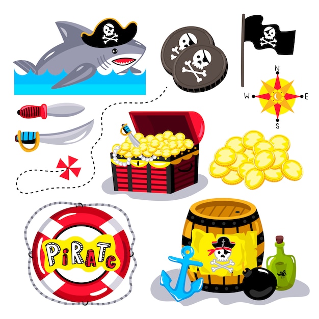 Funny pirate elements isolated