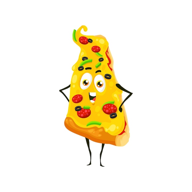 Vector funny pizza fast food character cartoon slice