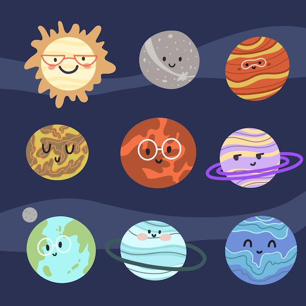 Vector funny planets in the solar system