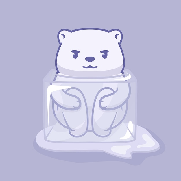 Orso polare divertente in un'illustrazione del cubo di ghiaccio