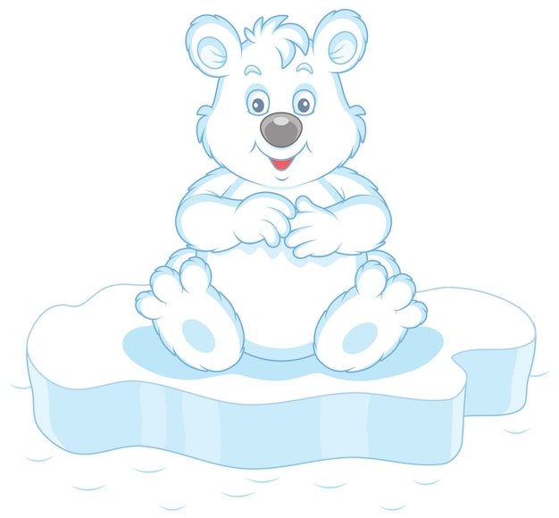 Funny polar bear sitting on an ice floe floating in a polar sea