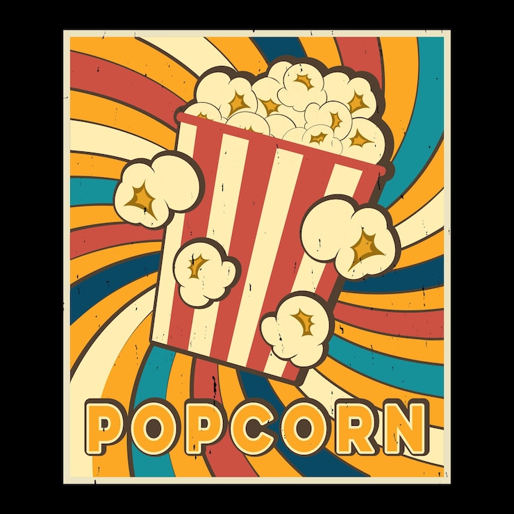 Vector funny popcorn cinema snack retro vintage popcorn tshirt design