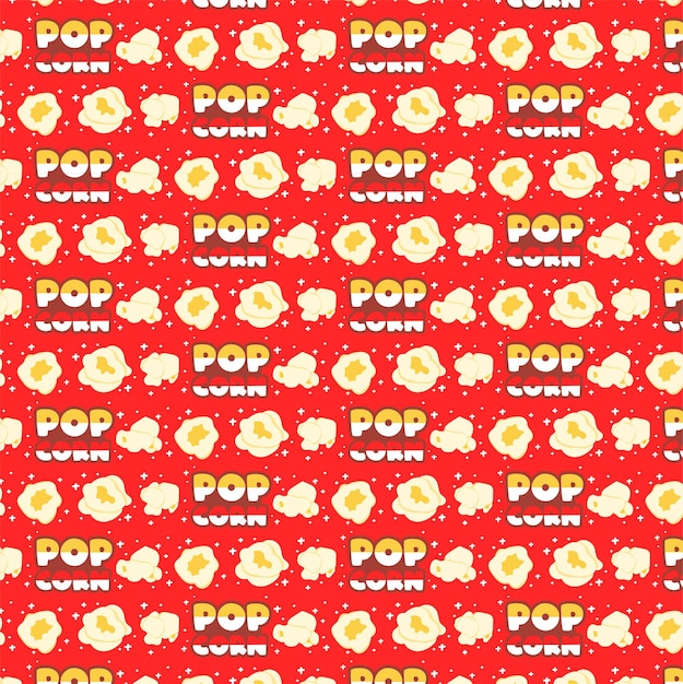 Funny Popcorn doodle snacks seamless pattern red background