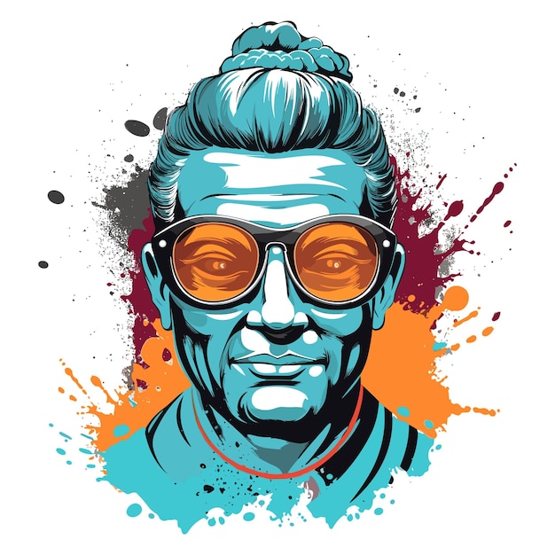 Vector a funny portrait of buddha wearing sunglasses in a hipster style comic vector art for tshirts