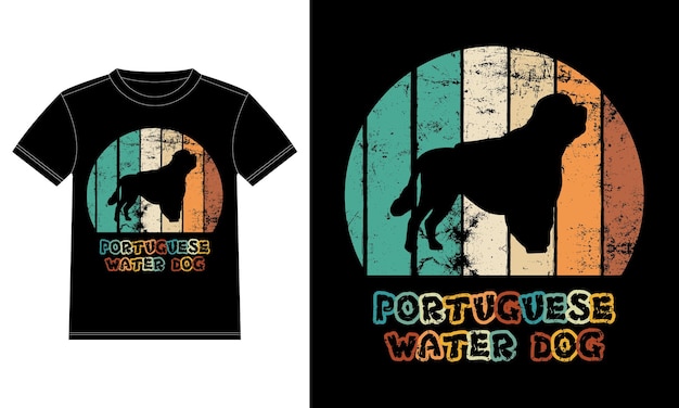 Funny Portuguese Water Dog Vintage Retro Sunset Silhouette Gifts Dog Lover Dog Owner Essential T-Shi