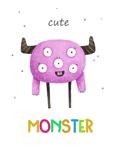 funny poster with colored monsters, hand painted watercolor animal, scary, halloween, cute animal