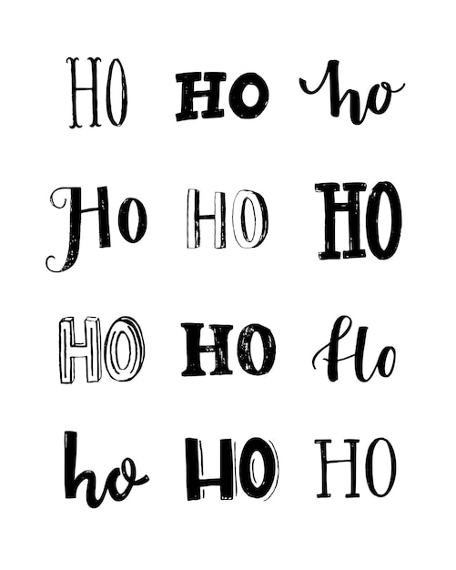 Vector funny poster with the word ho written in different styles typography print christmas design