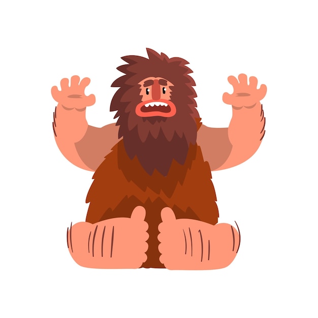 Funny primitive caveman stone age prehistoric man character cartoon vector Illustration isolated on a white background