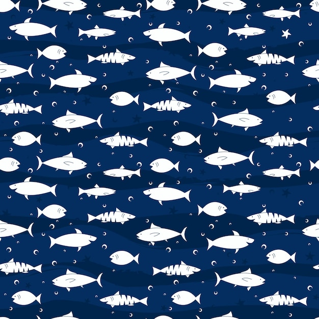 Funny print with fish stars and bubbles Print for fabric and wrapping paper