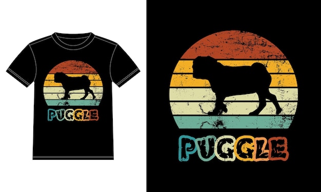 Забавный Puggle Vintage Retro Sunset Silhouette Gifts Любитель собак Владелец собаки Эфирная футболка