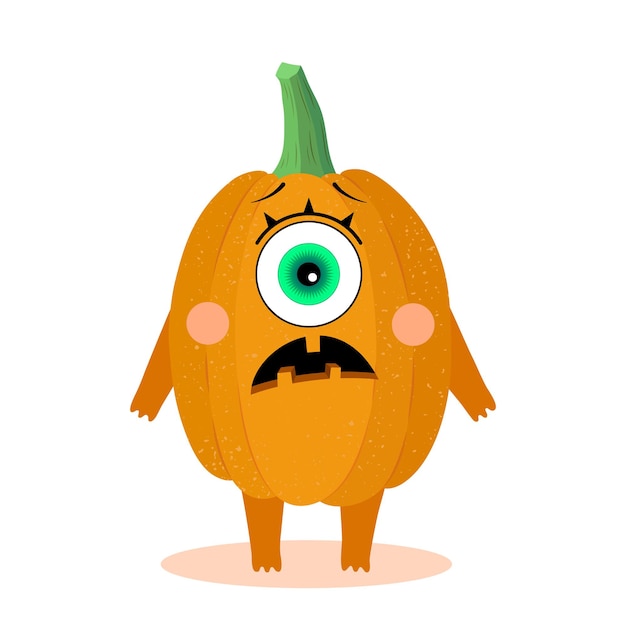 Vector funny pumpkin character with a frightening grimace halloween