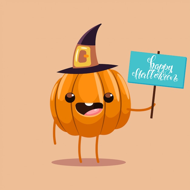 Funny pumpkin in a witch costume cartoon character isolated