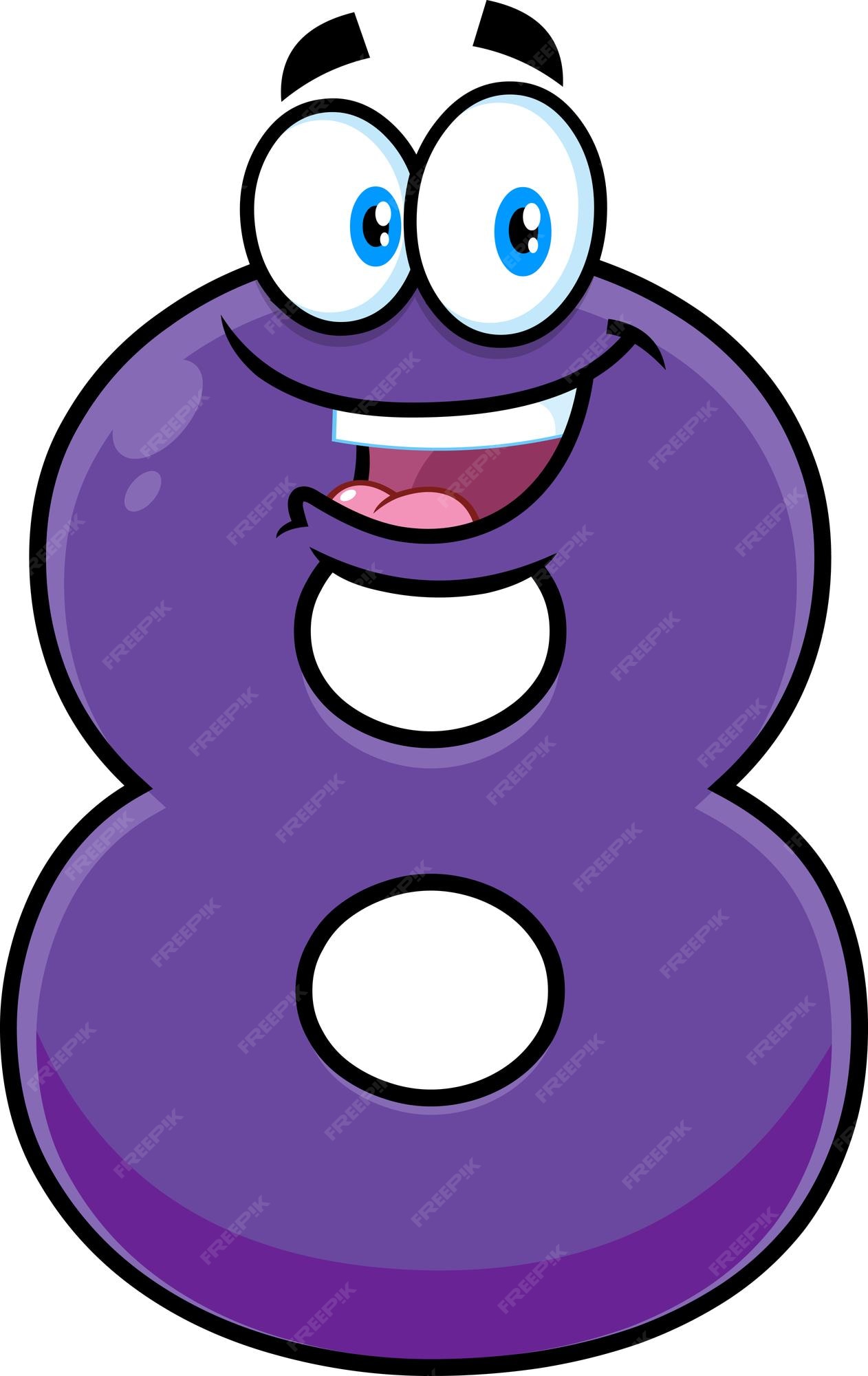 Premium Vector | Funny purple number eight 8 cartoon character. vector hand drawn illustration Premium Vector | Funny purple number eight 8 cartoon character. vector hand drawn illustration