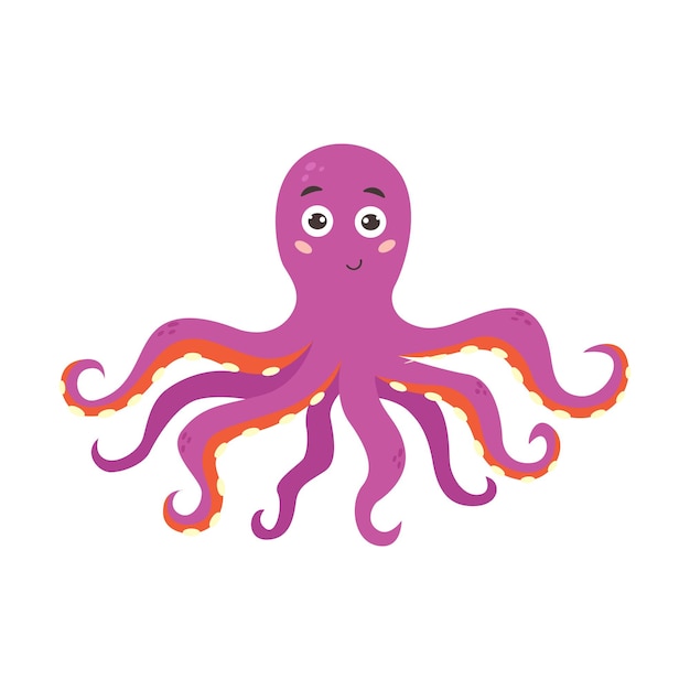 Funny purple smiling octopus