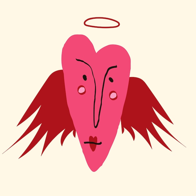 Vector funny quirky strange heart with a wings