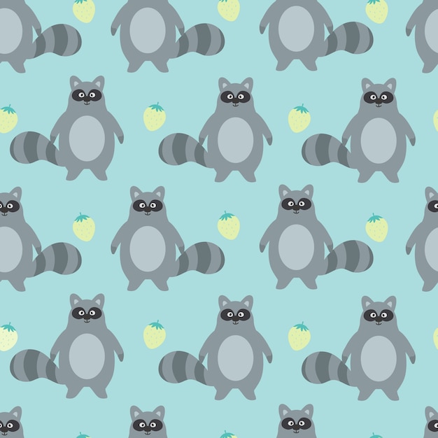 Funny raccoon seamless pattern background