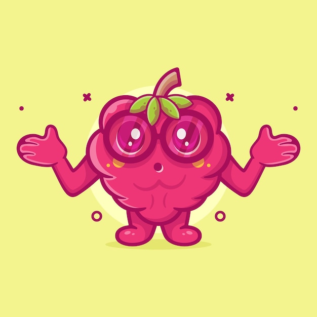 funny raspberry fruit character mascot with confused pose isolated cartoon in flat style design