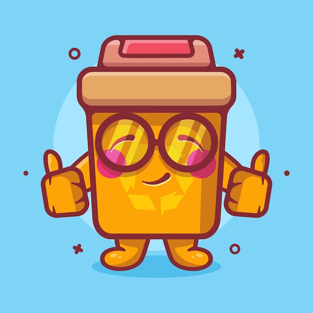 Vector funny recycle bin character mascot with thumb up hand gesture isolated cartoon in flat style design