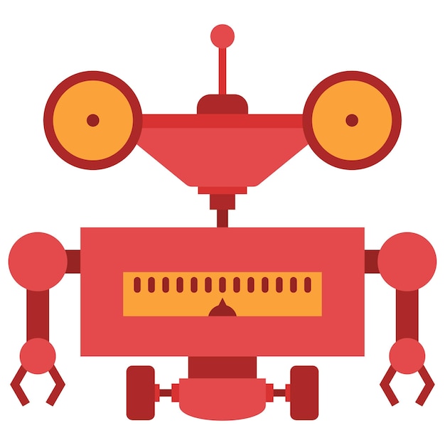 Vector funny red robot vector cartoon character isolated on background