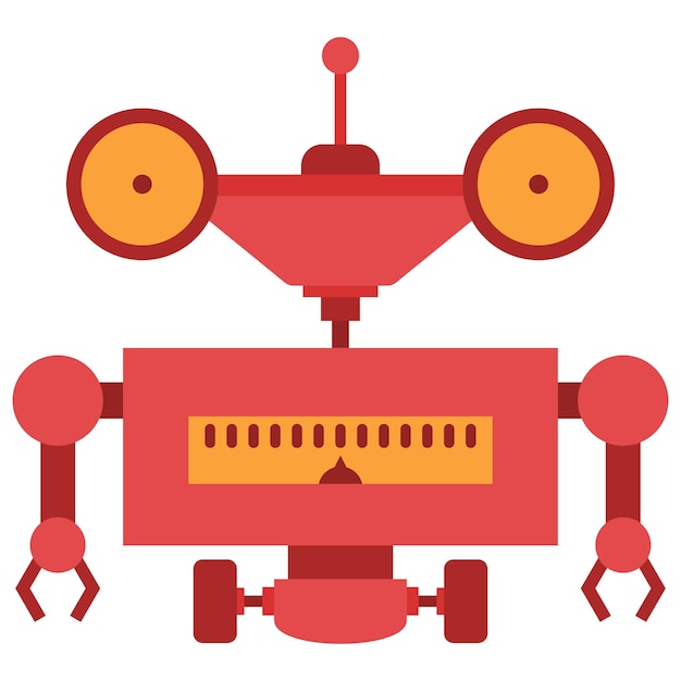 Забавный красный робот векторный мультипликационный персонаж, изолированный на заднем плане
