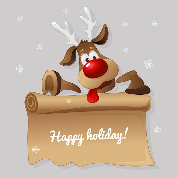 Vector funny reindeer and a banner happy holiday