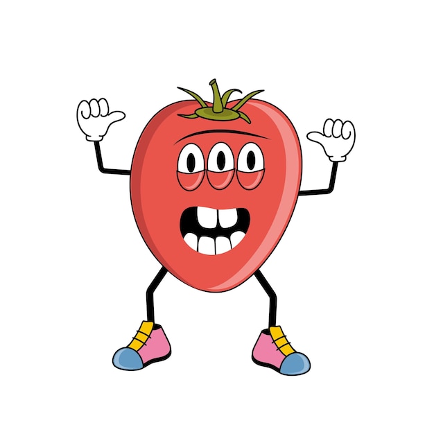 Funny retro cartoon illustration of a terrible tomato