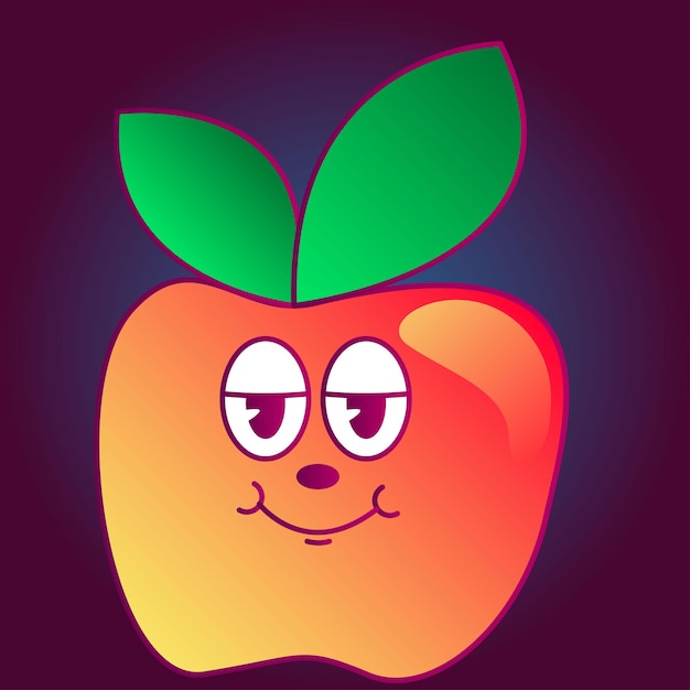 Вектор Забавный ретро-градиент apple character doodle red orange face avatar icon design element pattern