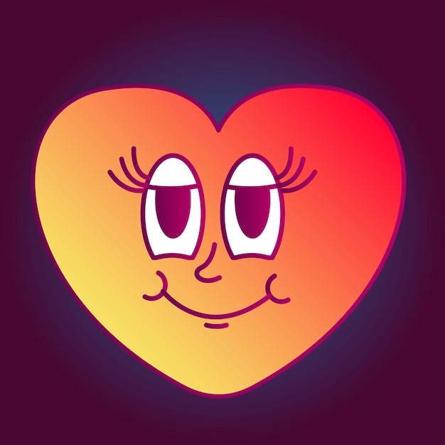 Vettore funny retro gradient heart character doodle red orange face avatar icon design element pattern art