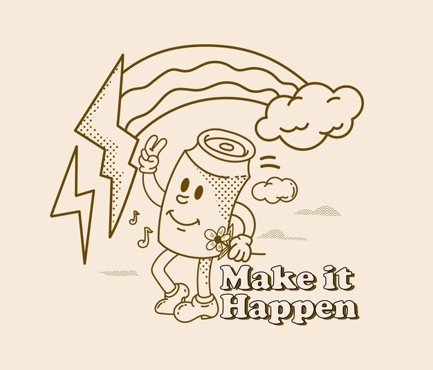 재미있는 복고풍 마스코트 만화 빈티지 좋은 스티커 포스터 티셔츠 인쇄로 사용 가능