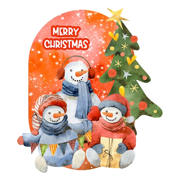 Funny retro snowman Merry christmas