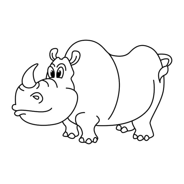 Vector funny rhino cartoon characters vector illustration for kids coloring book