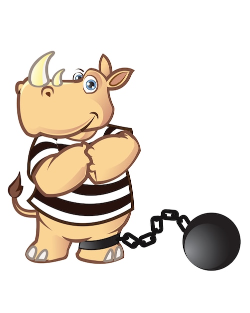 Vector funny rhino prisoner tied to chained ball