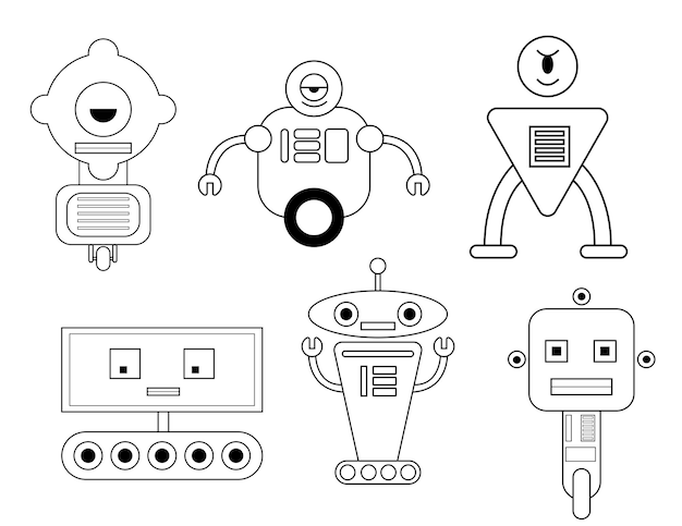 ベクトル 面白いロボット ライン アート落書き 1