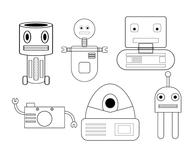 Funny Robot line art doodle 4