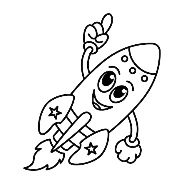 Funny rocket cartoon characters vector illustration For kids coloring book