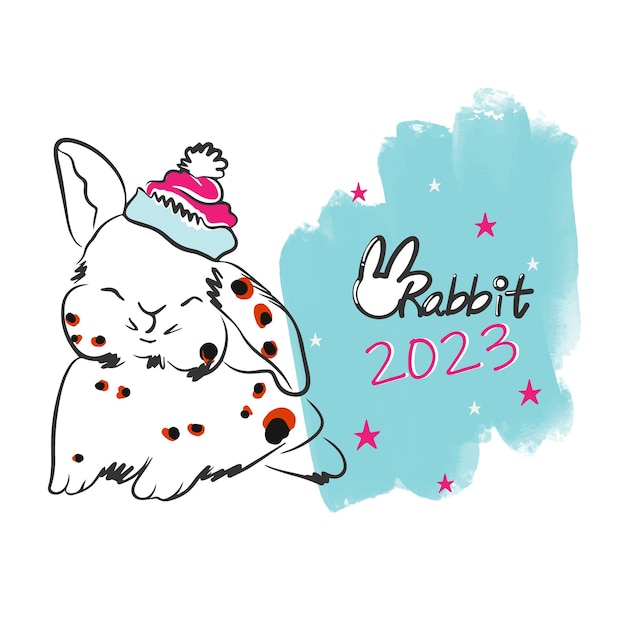 Funny roller hat year of the rabbit 2023 doodle