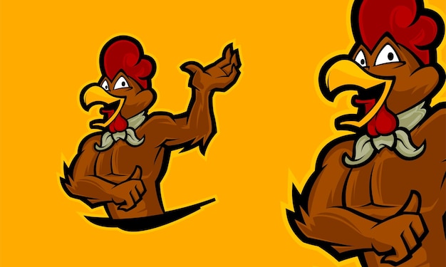 Funny rooster premium logo mascot vector illustration