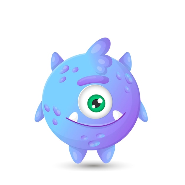 Funny round blue cartoon monster with one eye for kids halloween decorations