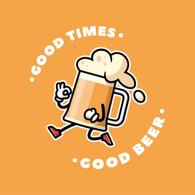 Funny running beer cartoon mascot premium vector