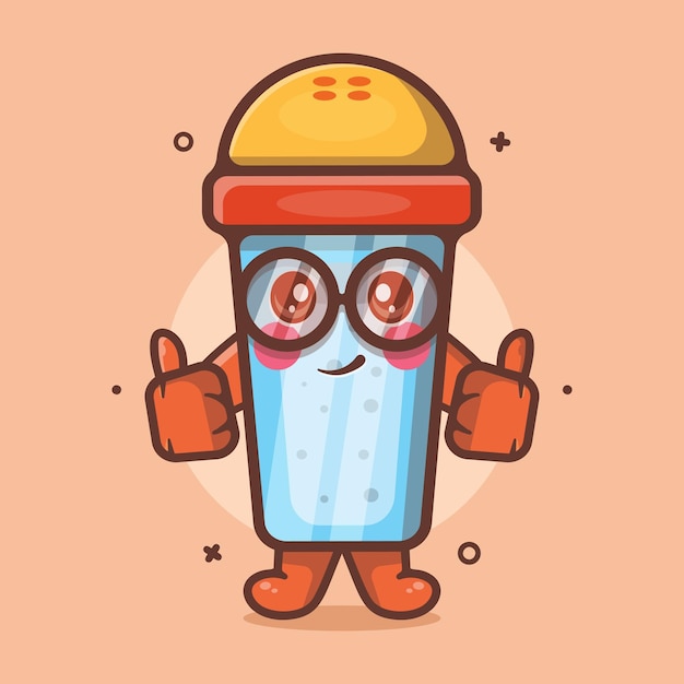 Vector funny salt shaker character mascot with thumb up hand gesture isolated cartoon in flat style design