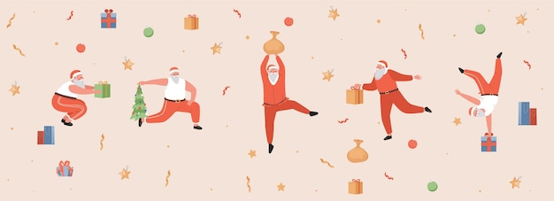 Funny santa claus doing morning exercises