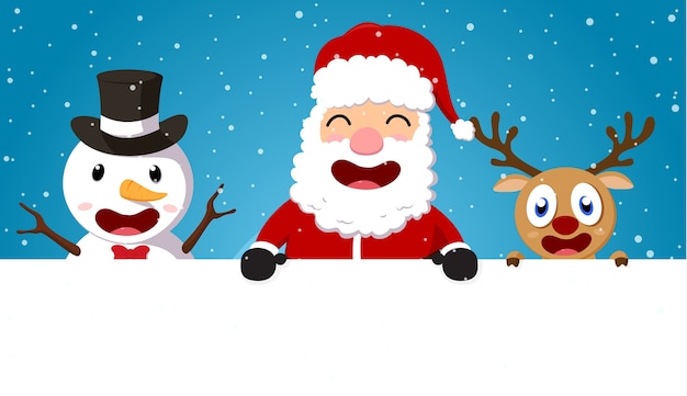Vector funny santa claus and friends