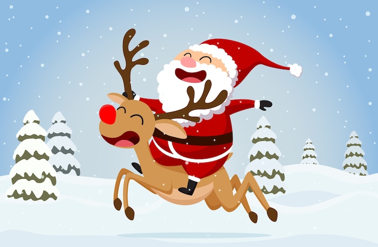 Vector funny santa claus and reindeer 